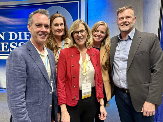 Julie Wright with Grant Wright, Mindy Wright, Danielle Crebbin and David Cumpston of the (W)right On Communications at the 2025 San Diego Press Club Awards